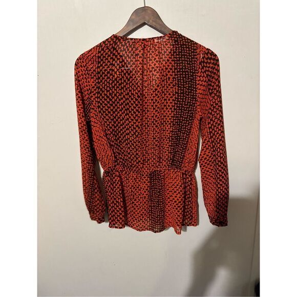 MICHAEL KORS NEW $89.50 SIZE S CHOCO MANDARIN KOBE PRINT PEPLUM BLOUSE TOP - Picture 5 of 5